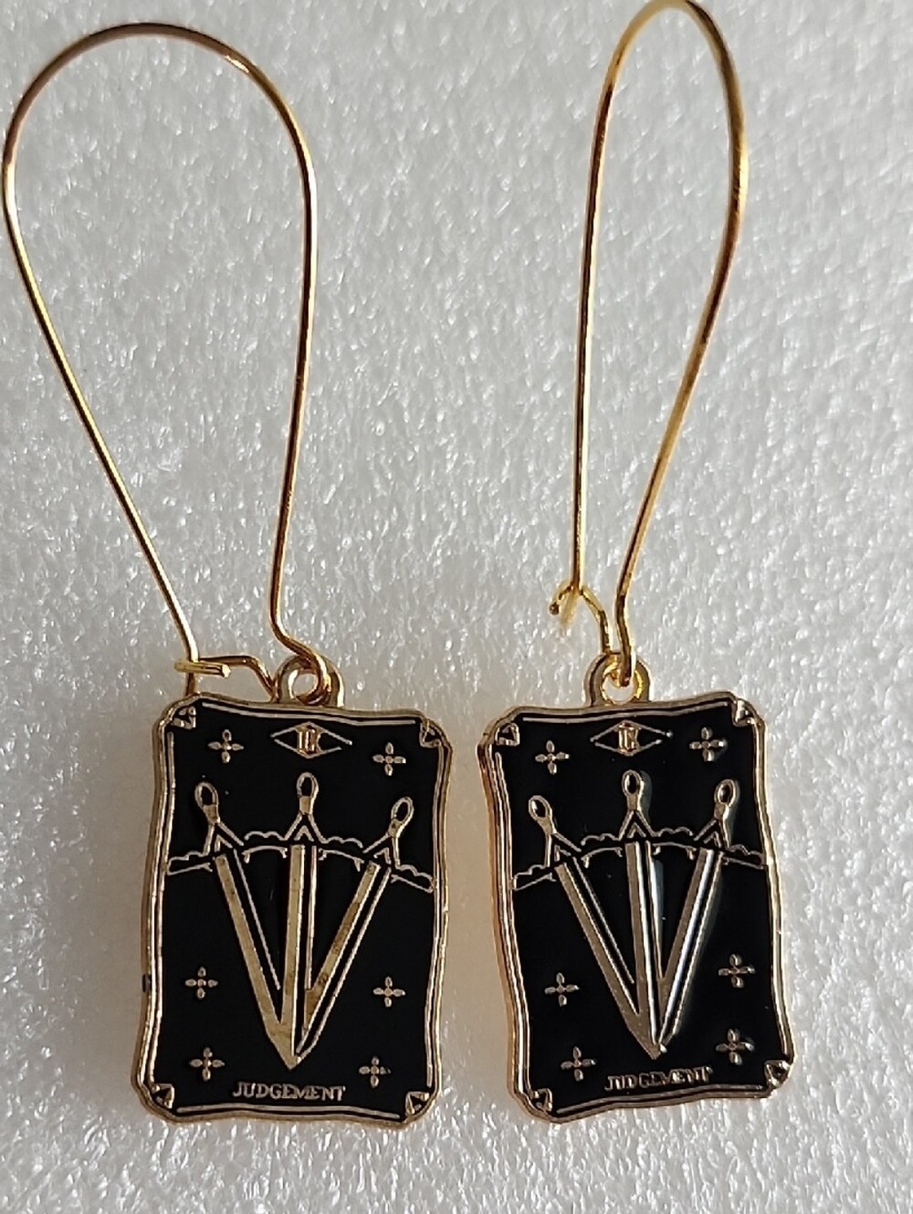 Hand Crafted Black and Gold Tarot 'Judgement' Drop Earrings